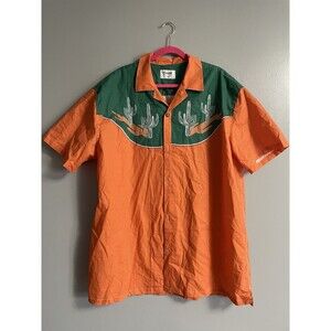 Boozelele Mens 3XL Orange Western Cactus Graphic Short Sleeve Button Down Shirt